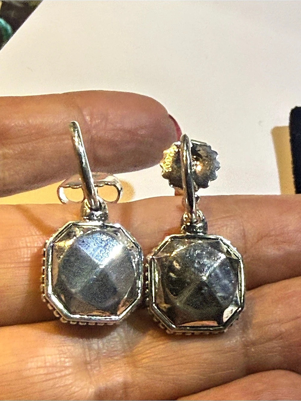 LAGOS STERLING SILVER CAVIAR SQUARE FACETED DROP EARRINGS